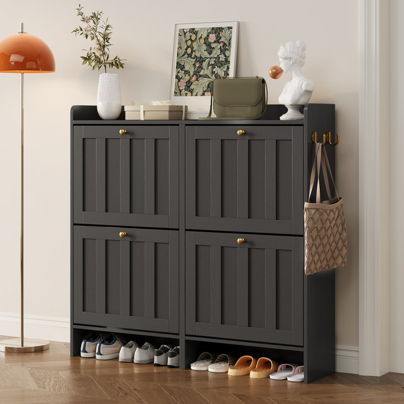 Shoe Storage Cabinet With 4 Flip Drawers: Large Capacity Storage, Suitable For Home Entryways And Public Shoe Changing Areas.