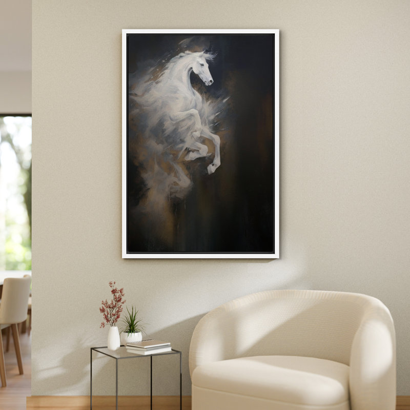 Impression sur toile majestueuse cheval blanc - Décor équestre dramatique pour chambre à coucher ou bureau, H 24 po x l 16 po