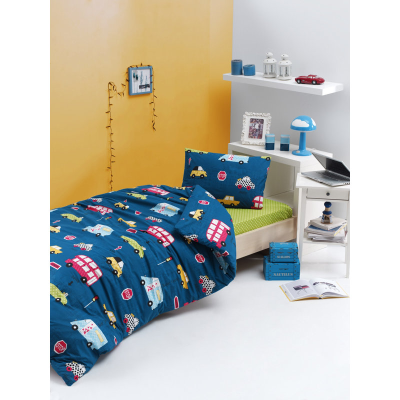 Premium Single Quilt Cover Set, Blue, 55.1 x 78.7 inches | 65% Cotton / 35% Polyester, 120 Thread Count | Machine Washable, Button Closure Duvet & Envelope Pillowcase | Soft, Durable, Perfect for Cozy Bedrooms