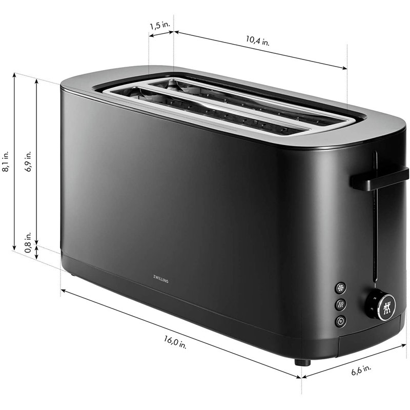 Zwilling J.A. Henckels 4 Slice Long Slot Enfinigy Cool Touch Toaster, Black