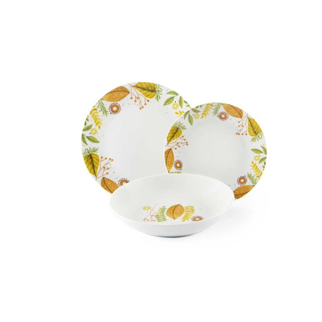 Autumn Leaves 18 Piece Dinnerware Set, Service for 6 green