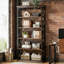 Bibliothèque élégante et spacieuse en métal et en bois avec accents en X, parfaite pour le rangement à la maison ou au bureau et pour améliorer l'esthétique.
