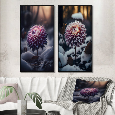 " A Blooming Purple Dahlia Flower In Winter " 2 - Pieces