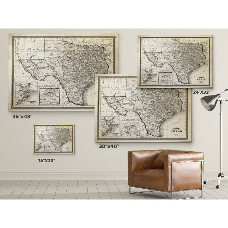 " Vintage Map Texas I ", 16" H x 20" W x 1.5" D
