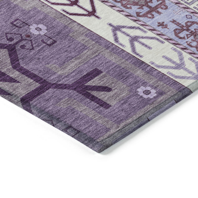 3' X 5' Purple Lavender And Ivory Aztec Washable Indoor Outdoor Area Rug