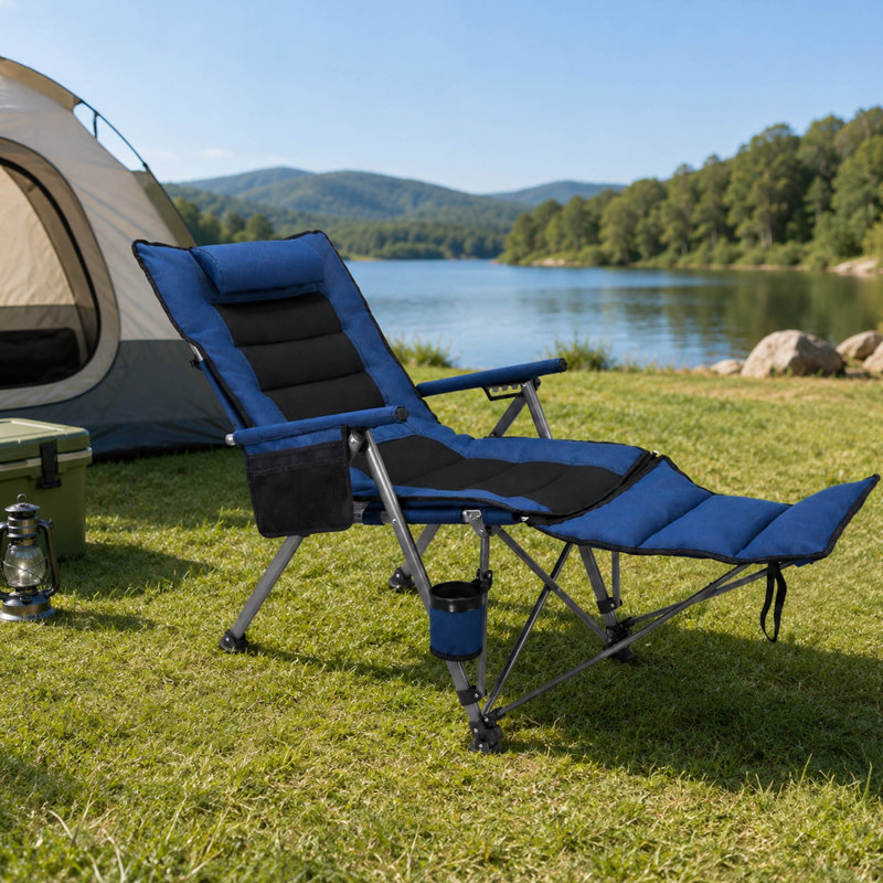 Chaise de camping inclinable 3-en-1 avec repose-pieds et sac de transport, bleu, Blue