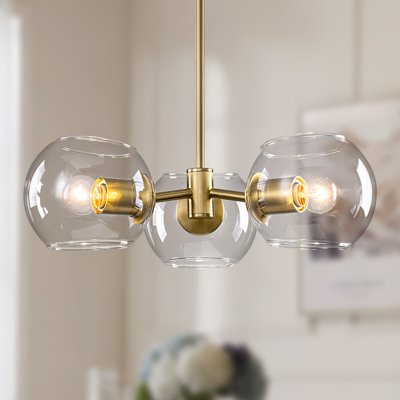 Lustre suspendu 3 lumières moderne en métal et verre transparent