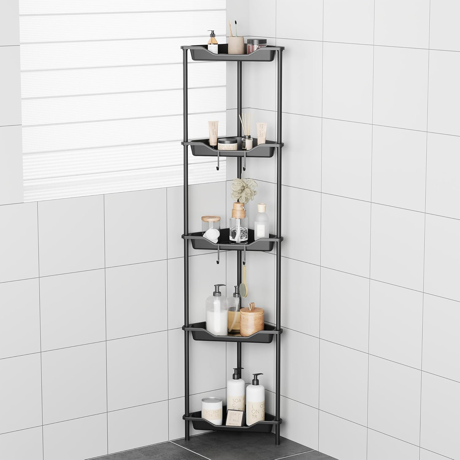 Orren Ellis 5 Tier Floor Standing Corner Shower Caddy Organizer Plastic