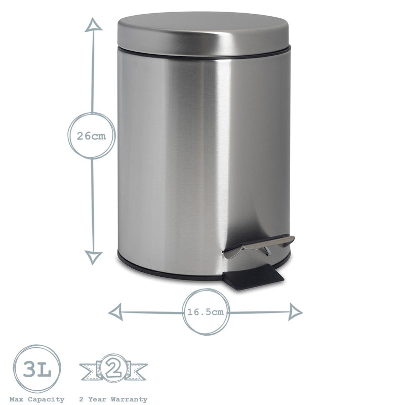 Harbour Housewares 3L Round Bathroom Pedal Bin, Matte