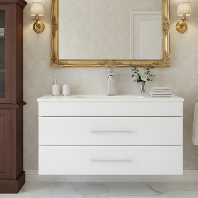 White Gloss Wall-Mounted Bathroom Vanity