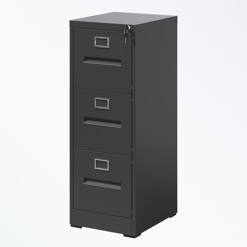 metal frame File Cabinet with 3 Drawers and Lock, Black