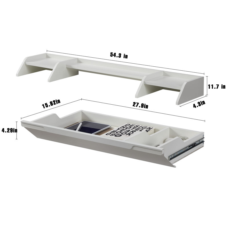 4.3" H  Hutch only, 4.3" H x 54.3" W x 11.7" D, White