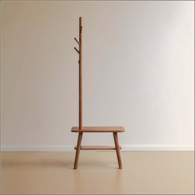 Solid Wood Shoe Stool With Cloth Hanger, Mid-Century Modern Storage Bench With High Rebound Sponge Cushion For Entryway And Living Spaces
