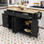 Chariot pour îlot de cuisine avec plateau en bois massif Dashane, tablettes réglables et armoire-453248587