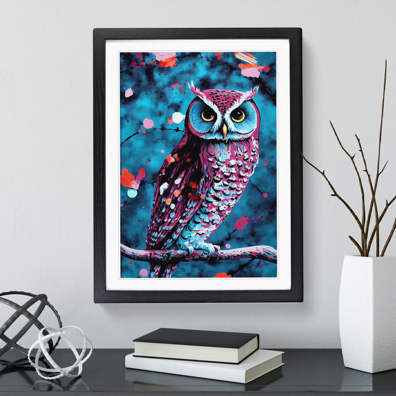 Owl in a Tree - Framed Print, 64cm H x 46cm W x 2cm D, Black