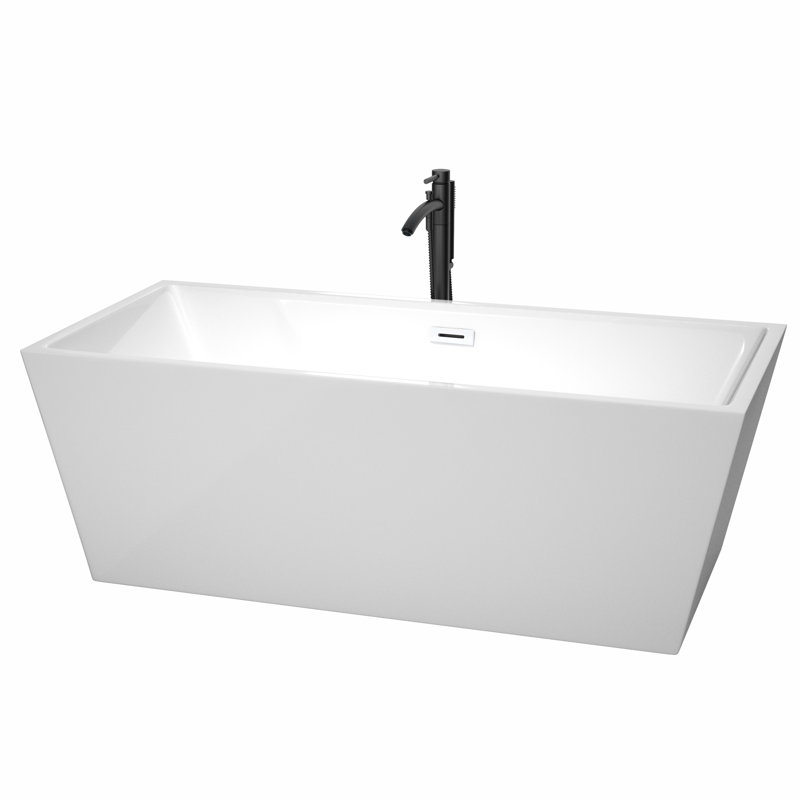 Sara 67'' x 32'' Freestanding Soaking Acrylic Bathtub with Faucet, White/Shiny White/Matte Black