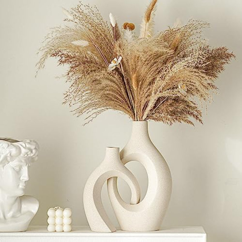 Ensemble de 2 vases en céramique Snuggle Hollow, H 5 po x l 11 po x P 13 po, Crème / Blanc