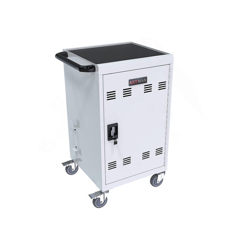 Chariot de chargement mobile et armoire pour ordinateurs portables 30 tablettes avec serrure à combinaison, Blanc antique