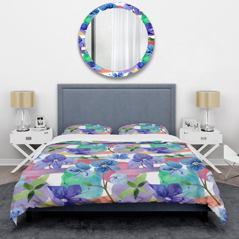 Ensemble de housse de couette Blue Veronica Flower - Cabin & Lodge, Housse de couette pour très grand lit et 2 très
