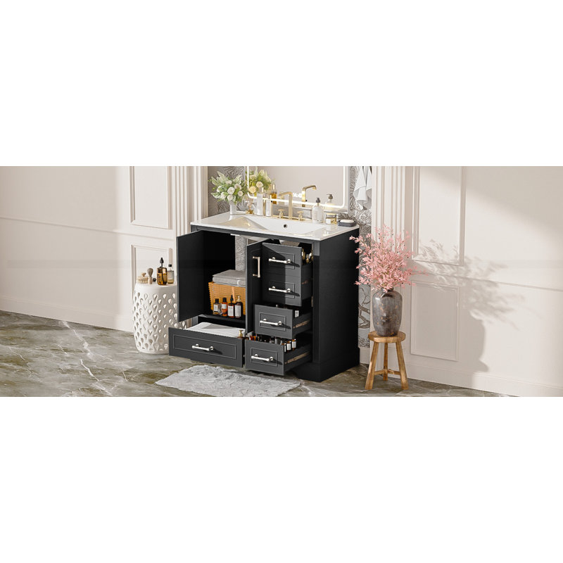 Meuble-lavabo traditionnel 36 "avec lavabo en céramique, Noir