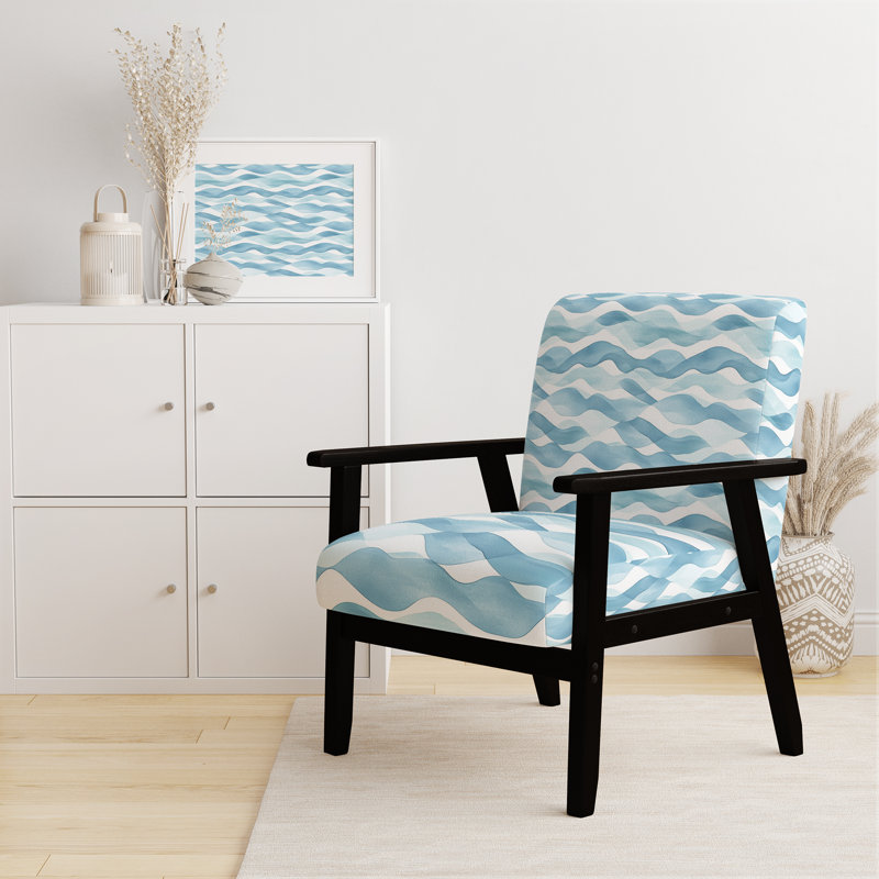 Chaise d'appoint abstraite - Fauteuil bleu Calm, Accoudoirs carrés noirs