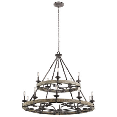 Lustre en roue de chariot à 15 lumières de style bougie Taulbee