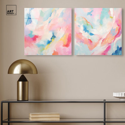 Soft Swirls Diptych Acrylic Print Sunset Wall Art Set by Art Remedy, Ready to Hang, 12 x 12