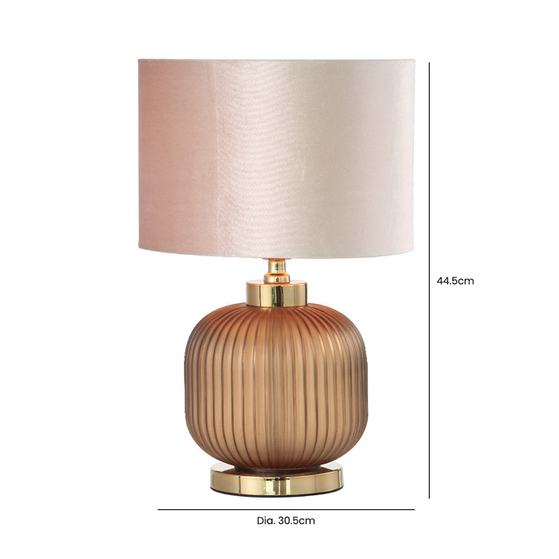 Mamers 44.5cm Living Room Table Lamp with Glass Base, Buffet Bedside Lamp for Bedroom, Brown Base/Champagne Shade