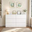 Commode 6 tiroirs blanche, commode moderne pour chambre à coucher avec comptoir spacieux, armoire de rangement en bois avec poignées dissimulées et 6 tiroirs profonds pour chambre à coucher, salon, entrée