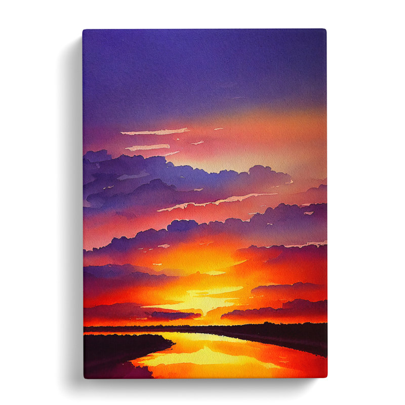 Sunset Lake Watercolour No.3 - Wrapped Canvas, 50cm H x 35cm W x 3cm D
