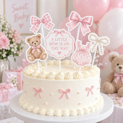 Ensemble de 6 décorations pour gâteau « Un petit nœud arrive », pour une révélation du sexe de bébé lors d'une fête prénatale.