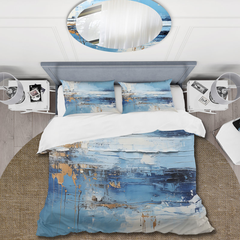 Ensemble de housse de couette Blue and Beige Tranquility Beach III - Coastal Minimalisme, Housse de couette pour grand lit