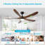 Ventilateur de plafond d'intérieur / extérieur à 5 pales en bois massif 62 pouces avec télécommande et moteur à courant continu DC