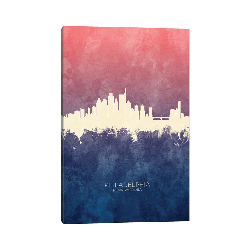 Philadelphia Skyline Blue Rose by Michael Tompsett - Wrapped Canvas Print, 101.6 cm H x 66.04 cm W x 3.175 cm D