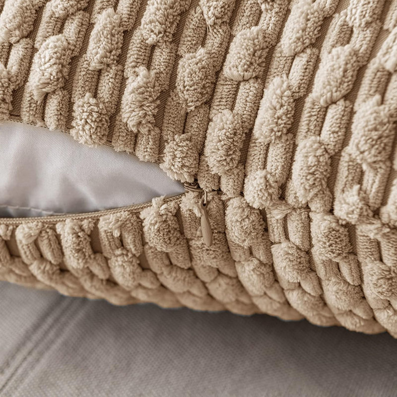 Cozy Throw Pillow Cover 2pcs, Beige, Square 24"