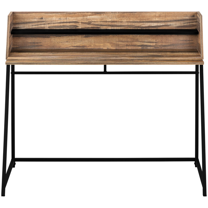Bureau d'ordinateur de 122 cm (48 po) pour la productivité du bureau à domicile, stratifié brun et métal noir, style moderne avec options de rangement.