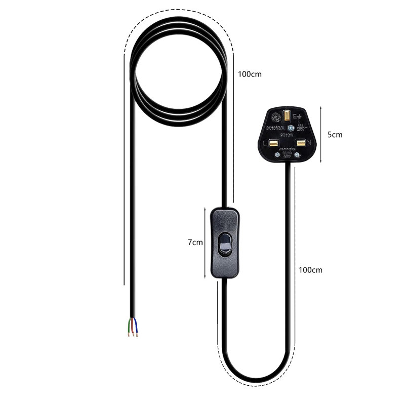 - Light Pendant, Black, 2 m Cord