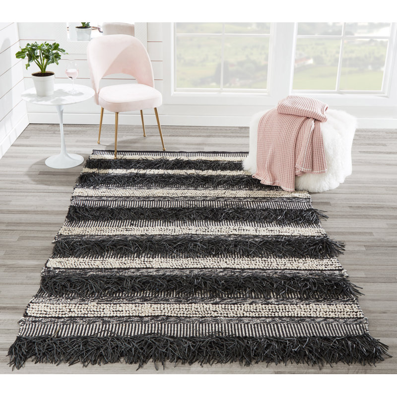 Tapis intérieur / extérieur rayé tissé à plat à la main Stengel, Rectangle 5 pi x 7 pi 6 po