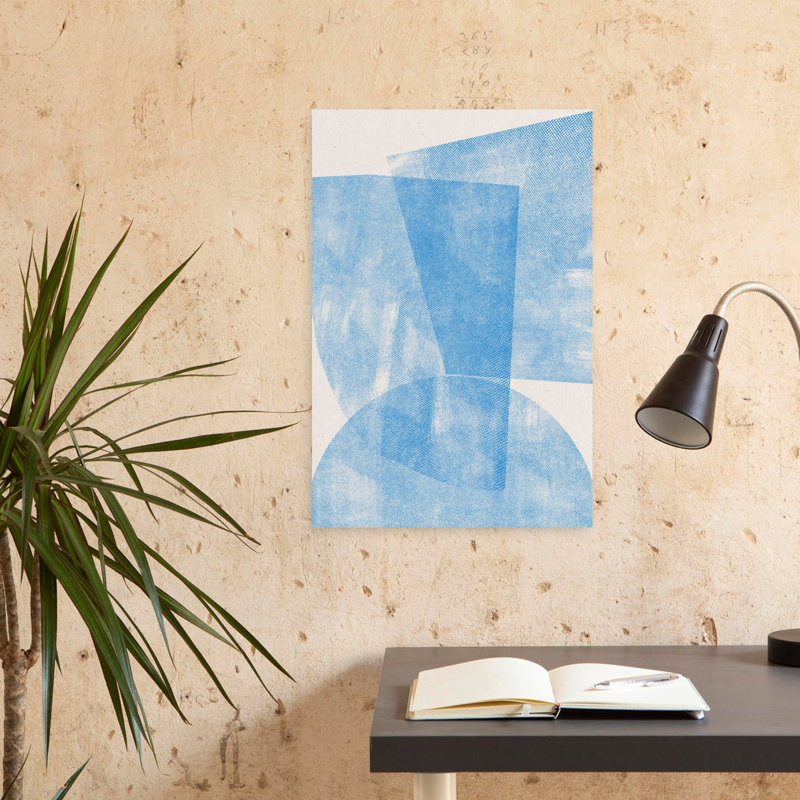 Art mural contemporain abstrait géométrique bleu à vagues géométriques, H 24 po x l 16 po