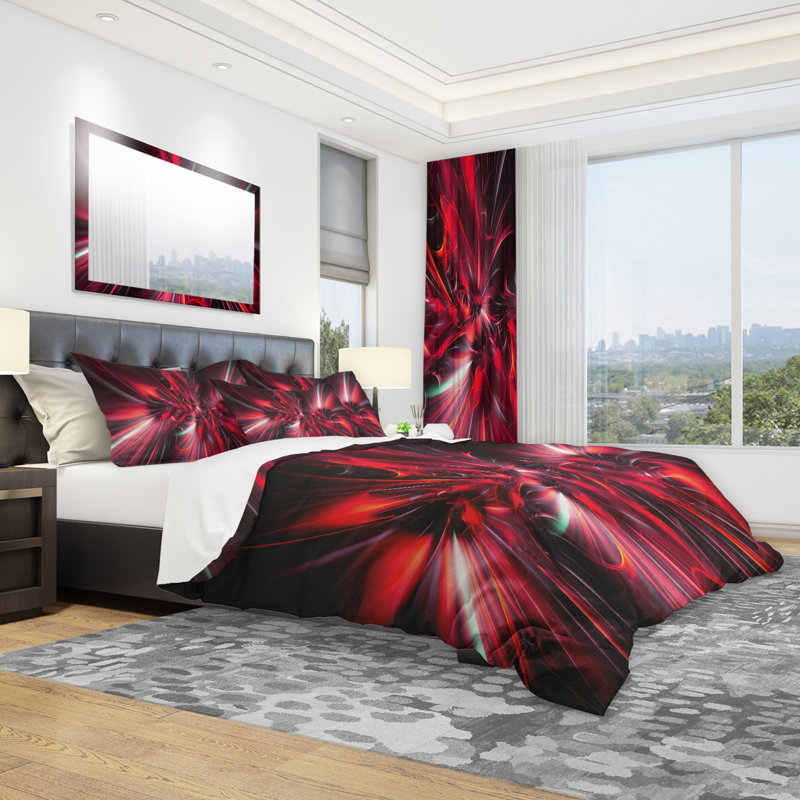 Red Implosion - Modern Duvet Cover Set - Microfiber Polyester, Full/Queen Duvet Cover + 2 Shams