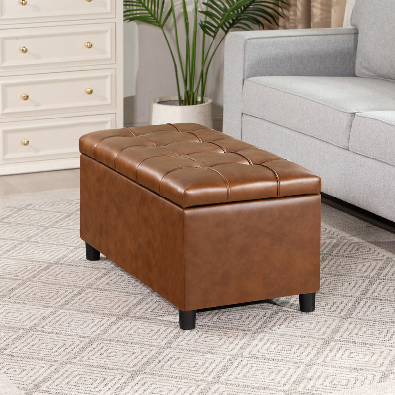 Banc de rangement avec repose-pieds 32 po, Caramel