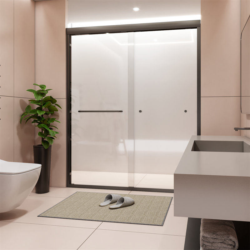 Porte de douche coulissante double semi-sans cadre, Noir mat