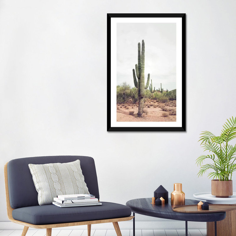 «Desert Cactus» par Sissi et Seb - impression d'art graphique, Papier encadré noir, Blanc, H 32 po x l 24 po x P 1 po