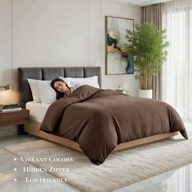 Housse de couette de luxe en bambou, mélange de bambou ultra-doux et rafraîchissant, lavable à la machine, Brun, Queen