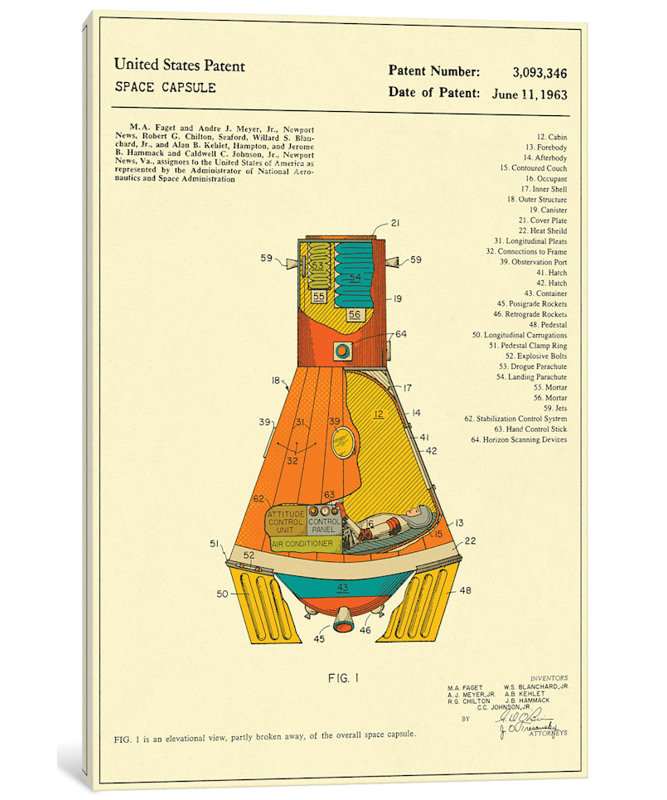 « nasa space capsule brevet », impression sur toile, H 60 po x l 40po x P 1,5 po