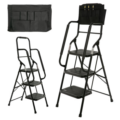 Échelle à 3 marches avec mains courantes Échelle pliante pour escabeau de 500 lb pour la cuisine à domicile Structure en acier avec mains courantes de sécurité