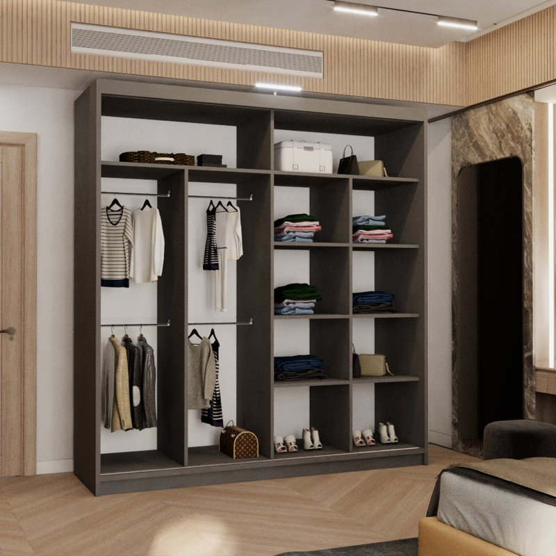 Cherith 2 Door Wardrobe, 217cm H x 203cm W x 62cm D, Grey