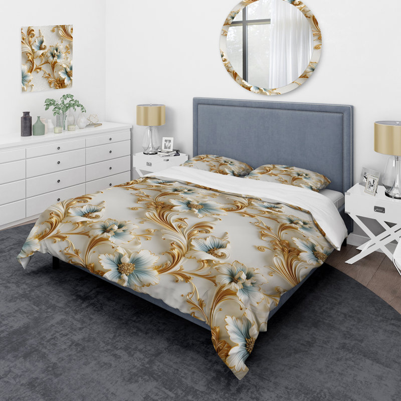 Literie à motif victorien rétro, Housse de couette pour grand lit et 2 taies décor