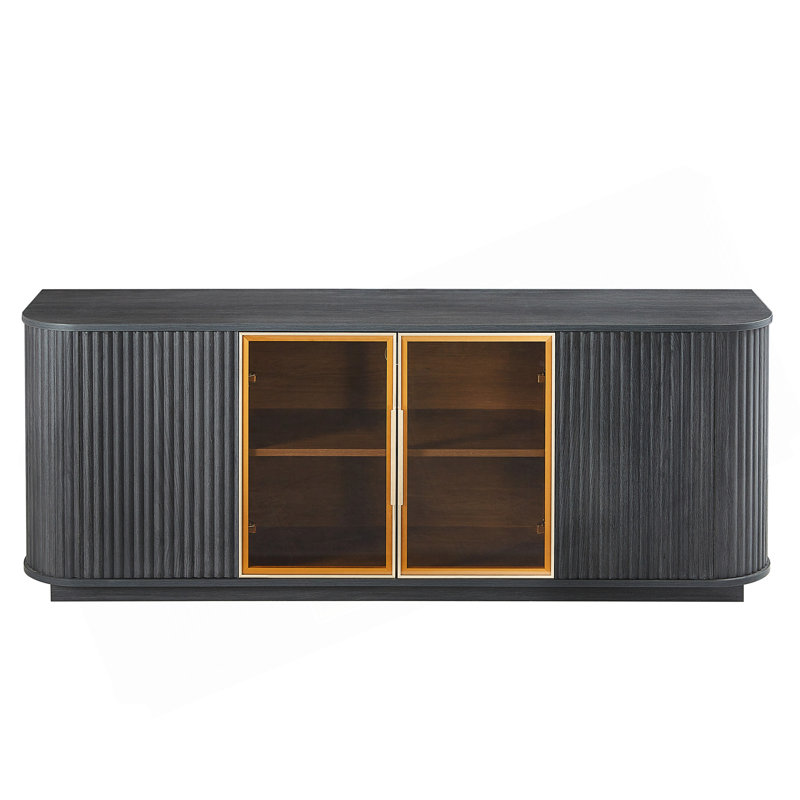 Meuble télé moderne ondulé de 64 pouces avec éclairage à DEL, portes en verre trempé et rangement multifonctionnel
