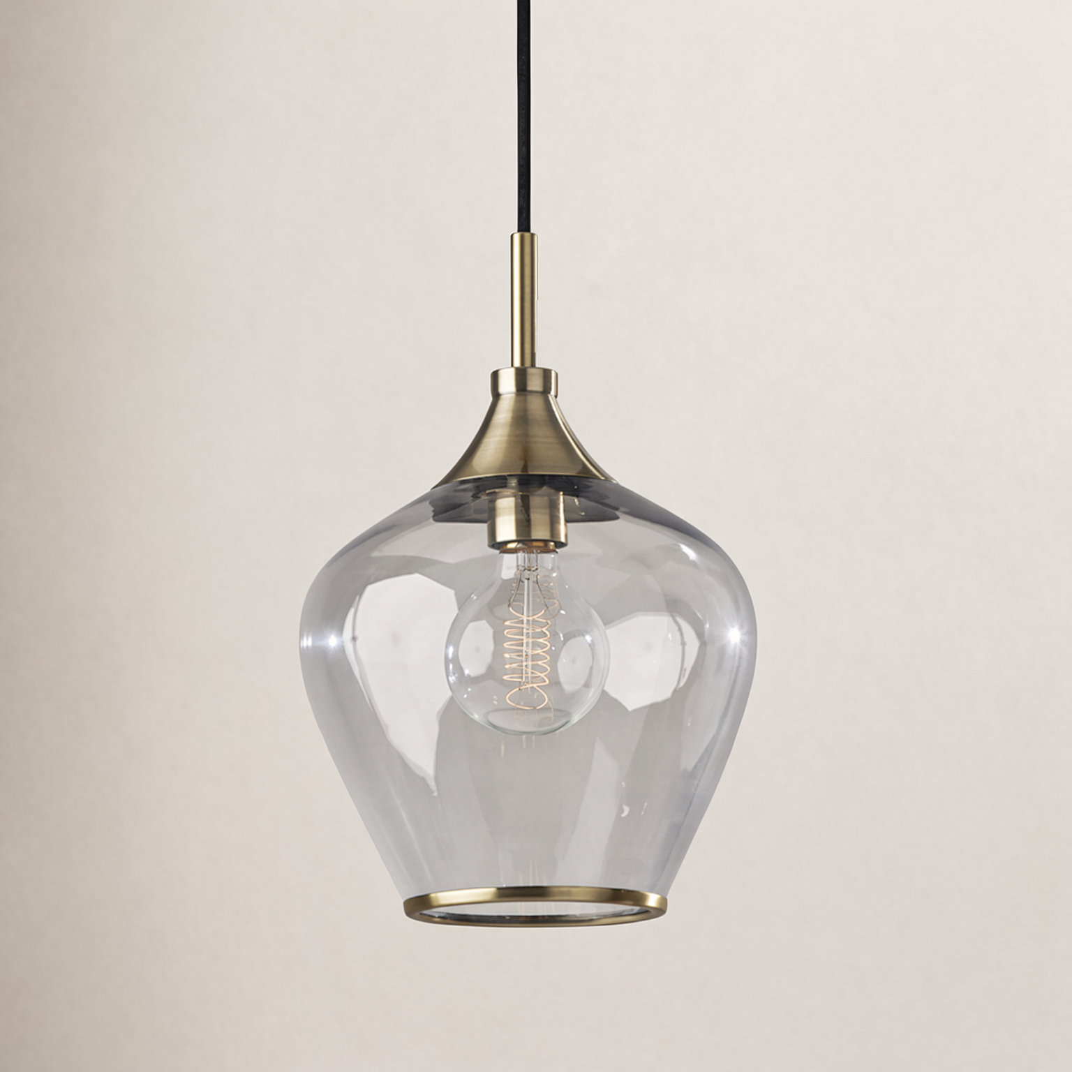Single Light Glass Pendant, Antique Brass